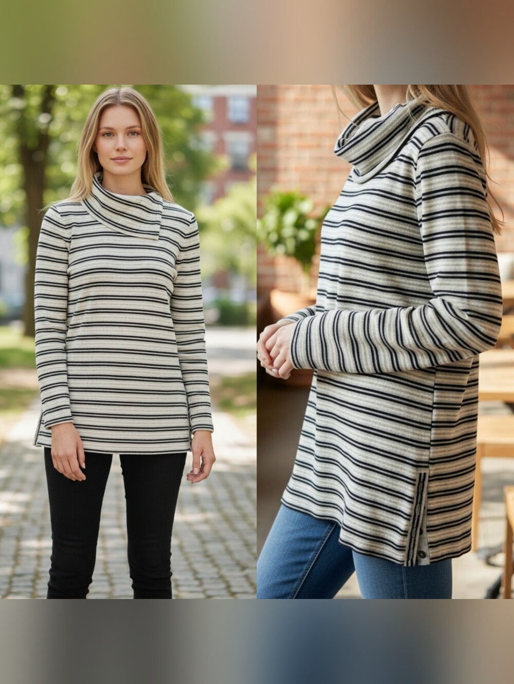 Talbots plus sz 3X velour striped tunic sweater cowl neck long sleeves grandma
